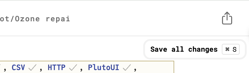 screenshot of the Save button in the top right corner of a notebook